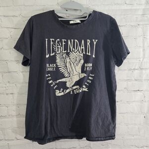 Tres Bien Gray Legndary Graphic EAGEL Biker Tee Sz. M